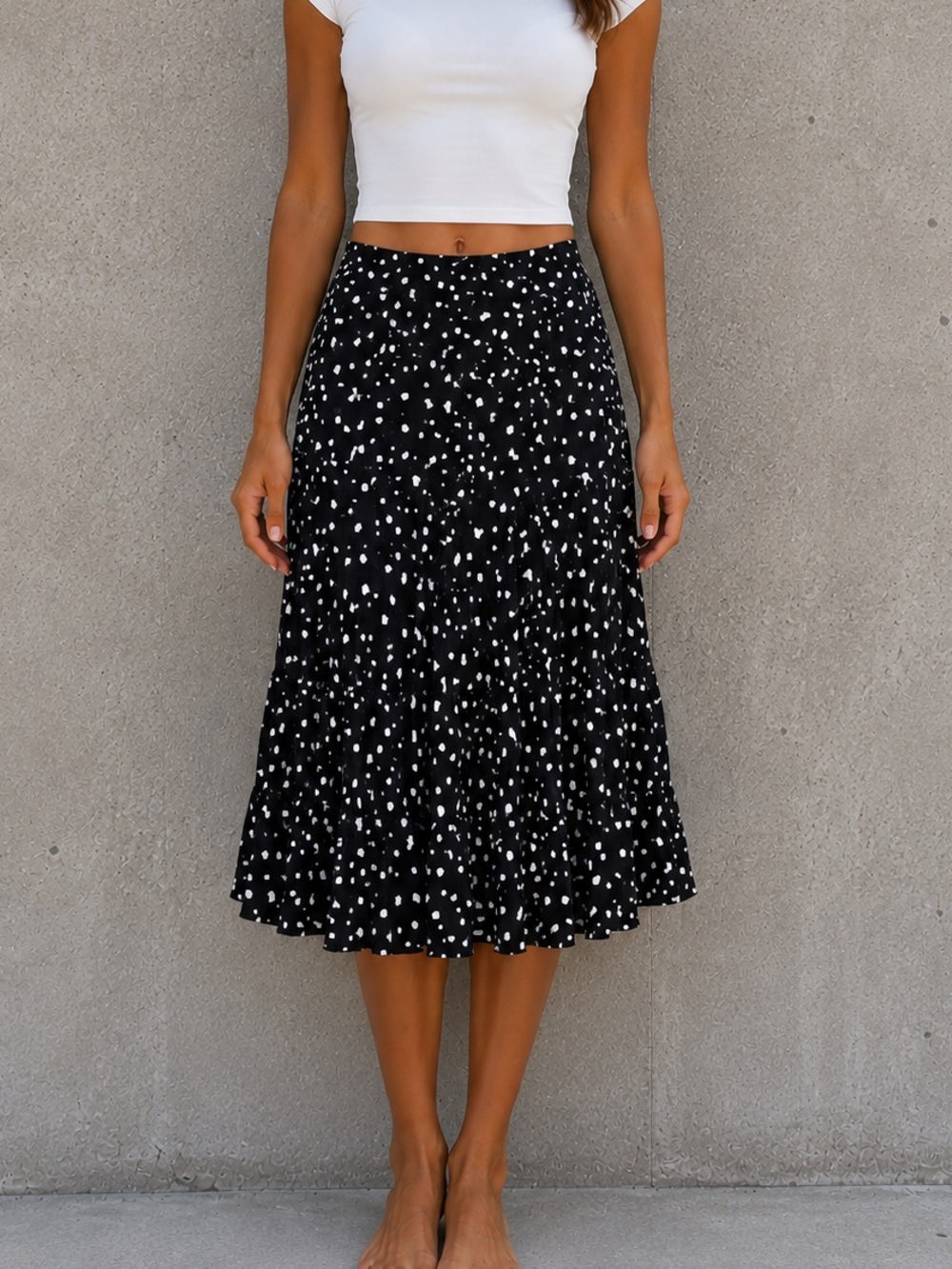 Vintage SK & Co. Black & White Geometric Ruched Midi Skirt Y2K 90s Retro